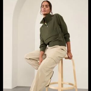 Athleta Dark Aspen Olive Green Boundless Popover Top Large L NWT